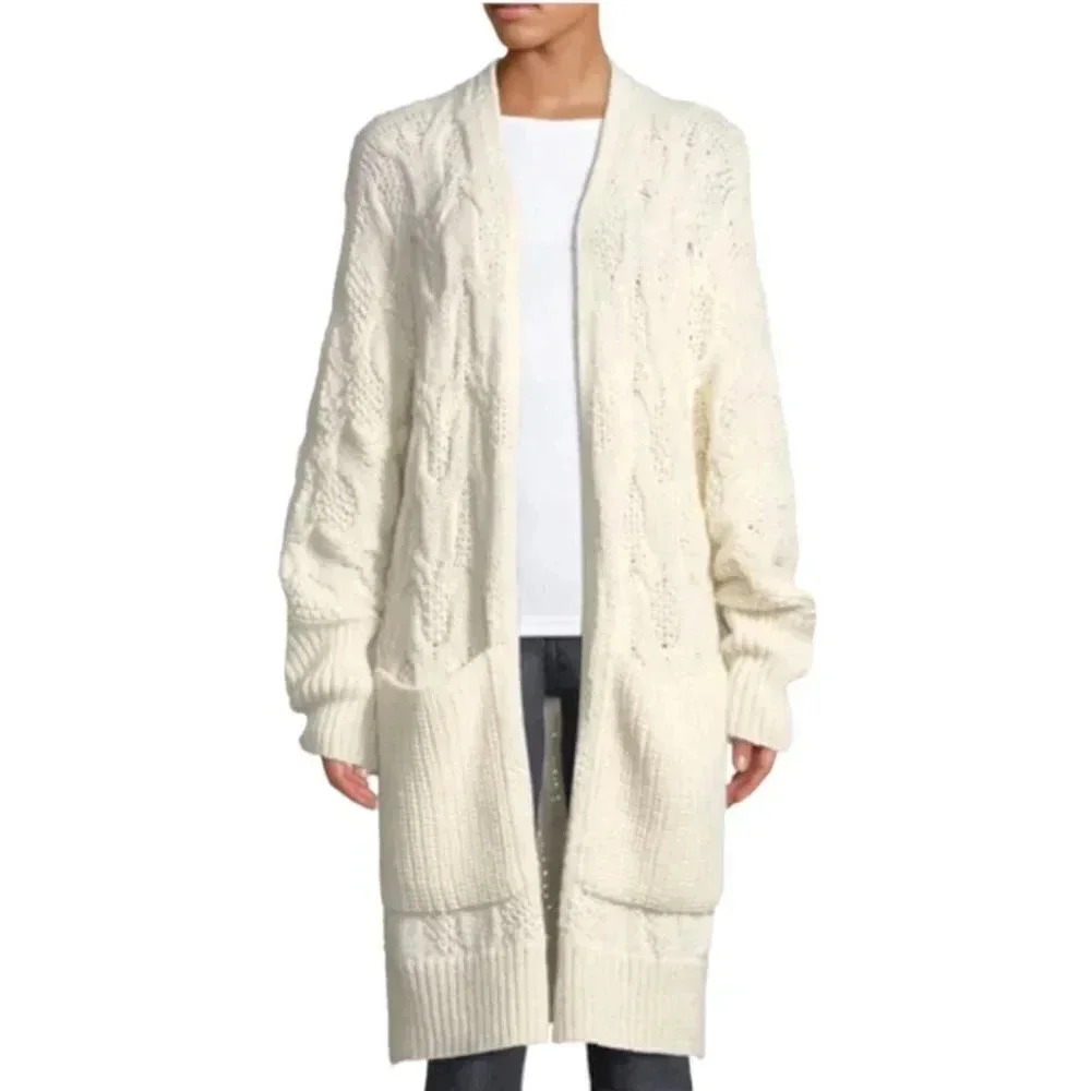 Joie Omeed Porcelaine Wool Alpaca Blend Chunky Cable Knit Oversized Cardigan Xs